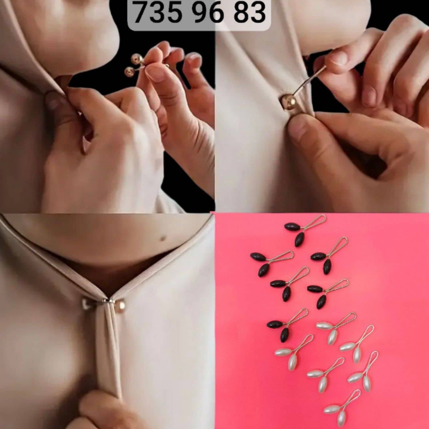 دبوس حجاب لقط لولو ابيض واسود