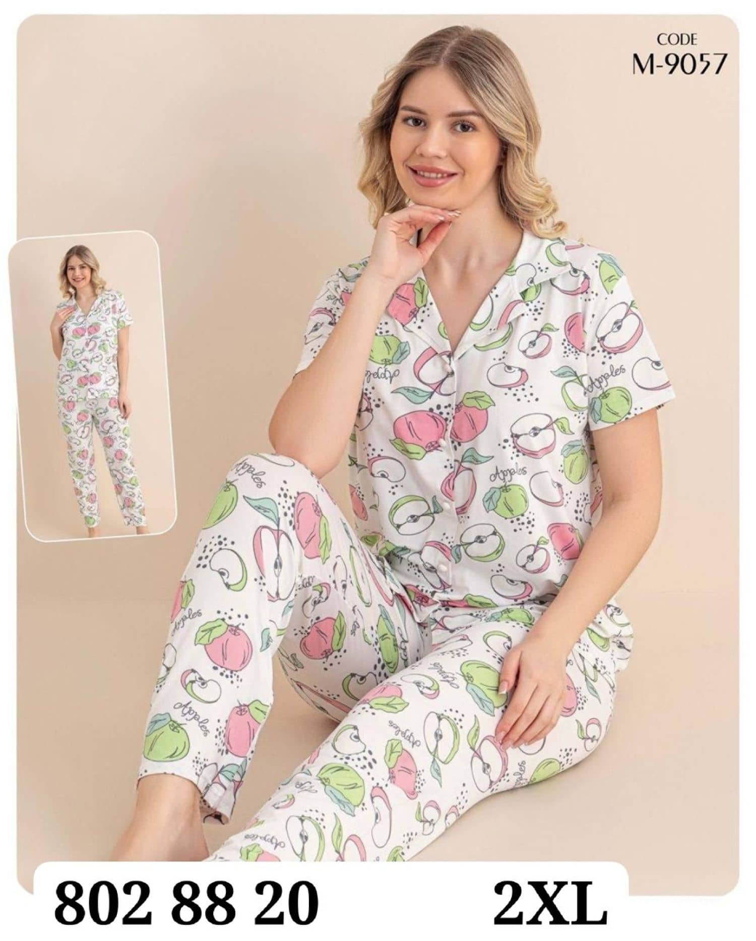 بيجامة نص كم زرار M-9057