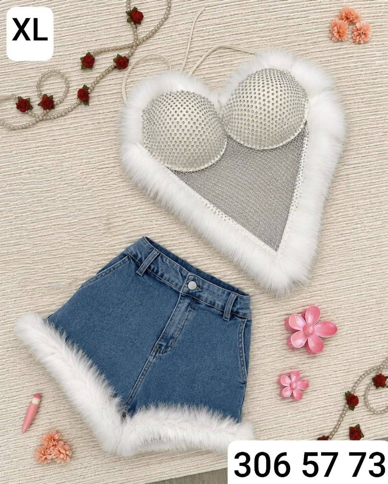 طقم شورت جينز شبك SE