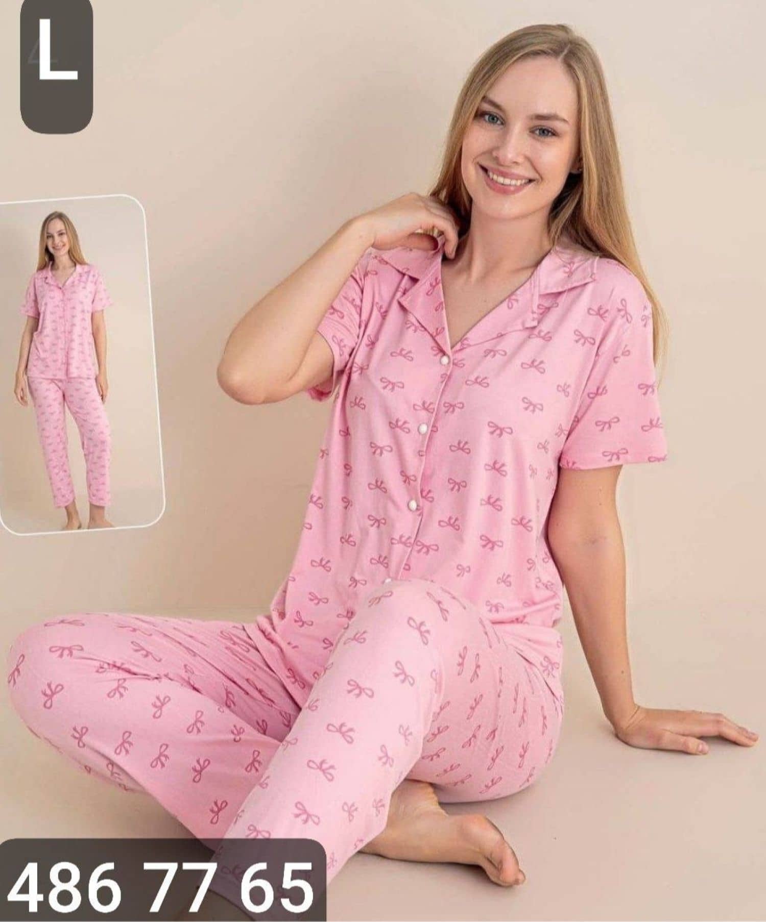 بيجامة نص كم زرار M-9098